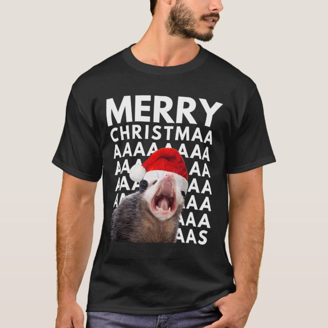 Camiseta Feliz Navidad, Opossum gritando Diversión Hombres  (Anverso)