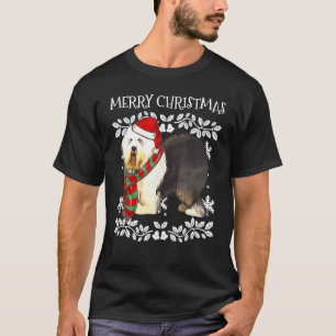 Camiseta Feliz Navidad Ornamento Viejo Pastor Inglés Navida