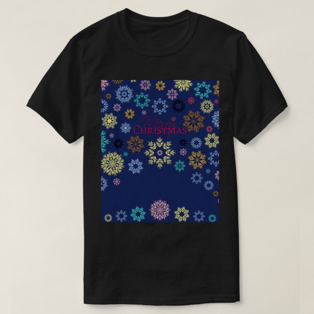 Camiseta Feliz Navidad Oscuro Blue Multicololores Copos de  (Diseño del anverso)