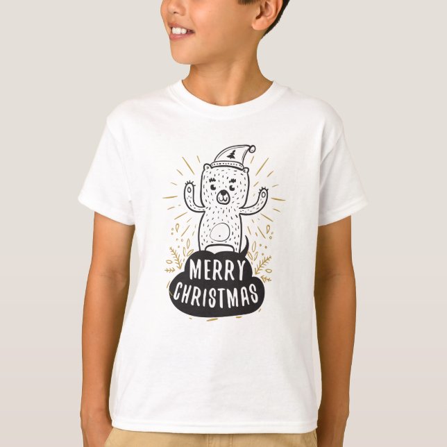 Camiseta Feliz Navidad Oso Negro Personalizado de oro Funny (Anverso)