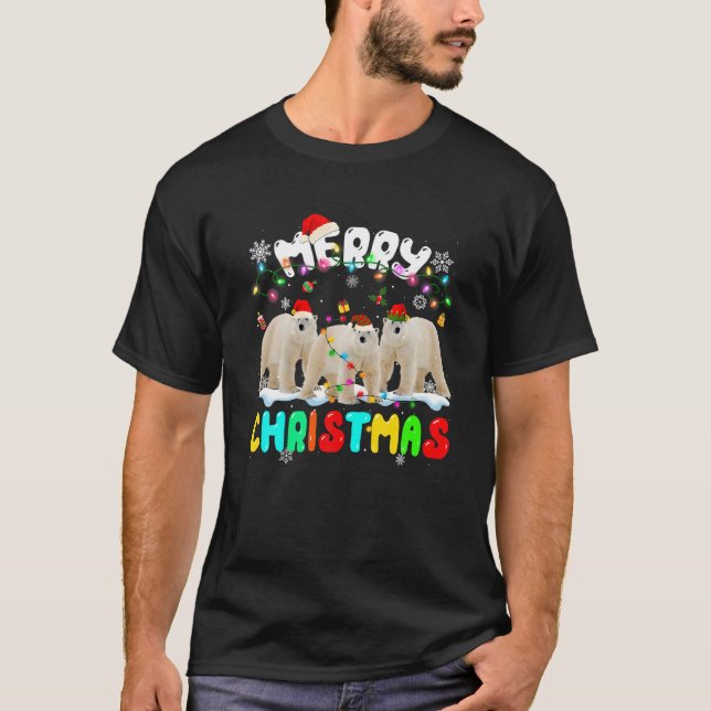 Camiseta Feliz Navidad oso polar amante de Santa Hat Xmas L (Anverso)