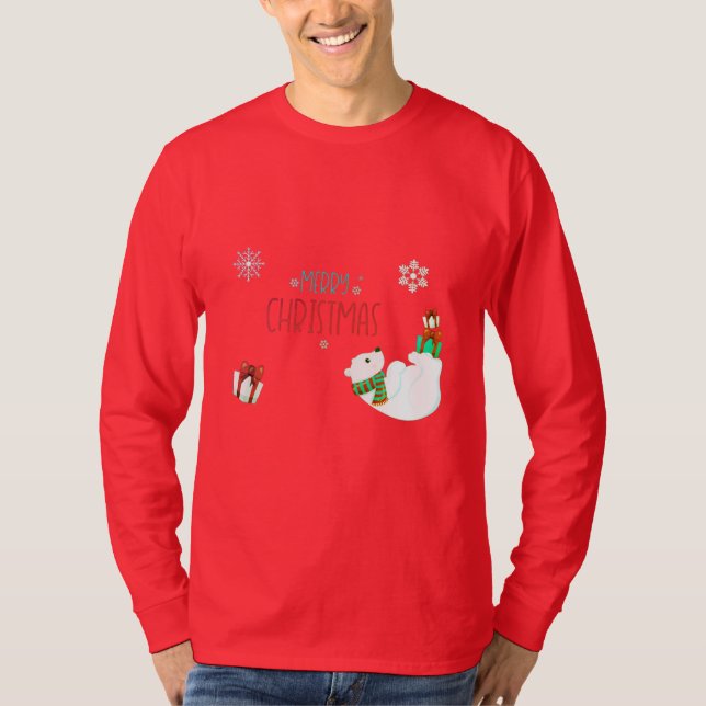 Camiseta Feliz Navidad oso polar con copos de nieve (Anverso)