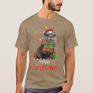 Camiseta Feliz Navidad Otter Santa Hat Tree iluminó Pajama