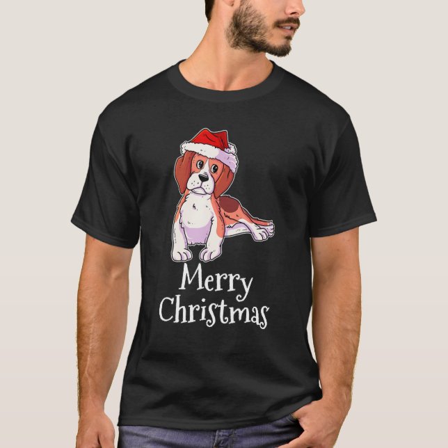 Camiseta Feliz Navidad Pajamas Beagpy Santas Gorra Be (Anverso)