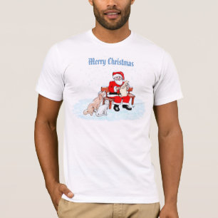 Camiseta Feliz Navidad - Papá Noel con gato y perro