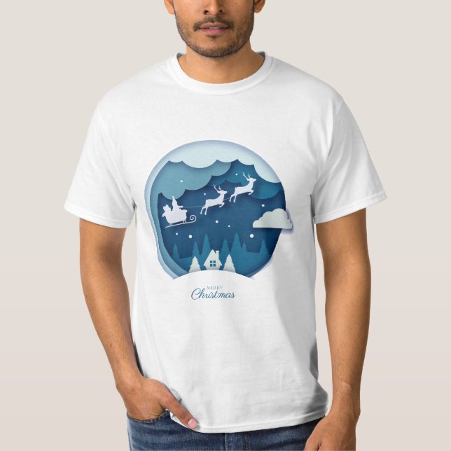 Camiseta Feliz Navidad - Papá Noel con la nieve cayendo cam (Anverso)