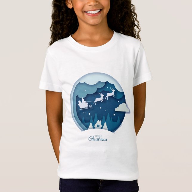Camiseta Feliz Navidad - Papá Noel con la nieve cayendo cam (Anverso)