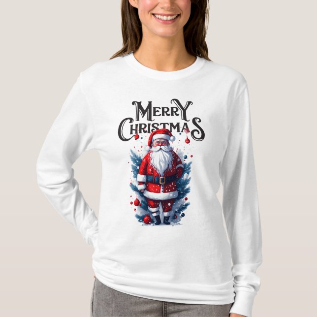 Camiseta Feliz Navidad Papá Noel Las Mujeres Duras Mangas (Anverso)