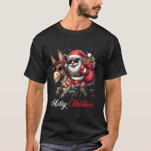 Camiseta Feliz Navidad Papá Noel viajando en burro chicos G