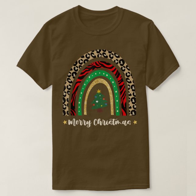 Camiseta Feliz Navidad para las mujeres árbol leopardo de N (Diseño del anverso)