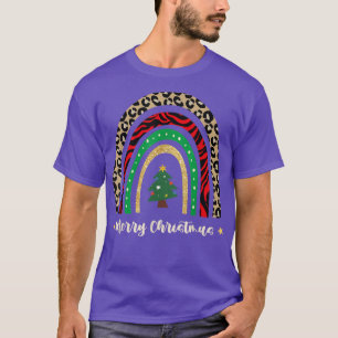 Camiseta Feliz Navidad para las mujeres árbol leopardo de N
