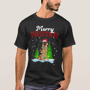 Camiseta Feliz Navidad Pastor Alemán Luces Árbol Perro