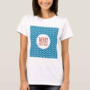 Camiseta Feliz Navidad Patrón Continuo Textura Azul