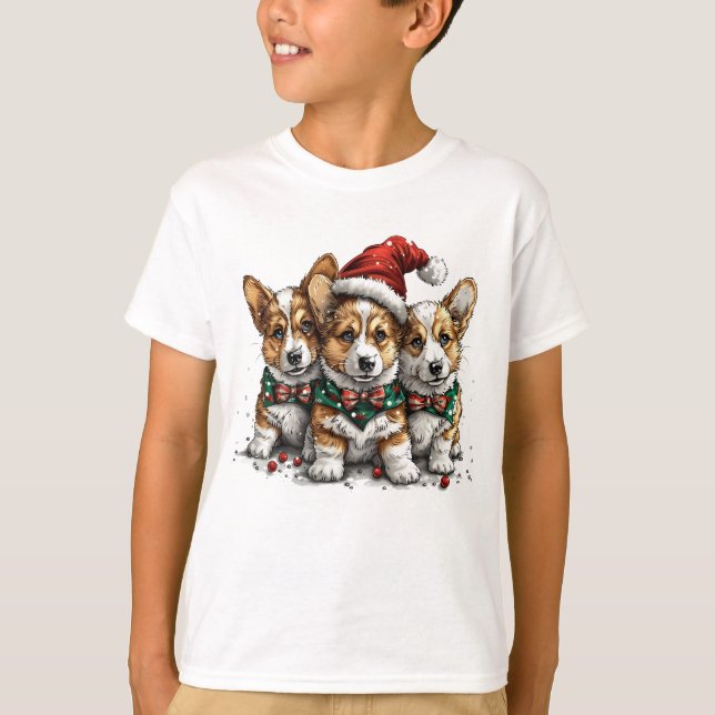 Camiseta Feliz Navidad Pembroke Corgi galés cachorros (Anverso)