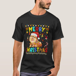Camiseta Feliz Navidad Pequeña Spitz Santa Hat enciende Nav