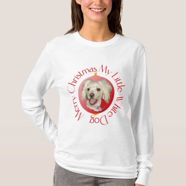 Camiseta Feliz Navidad Perrito Poodle / Bichon Blanco (Anverso)