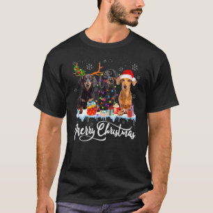 Camiseta Feliz Navidad Perro Dachshund Santa Luz Reno