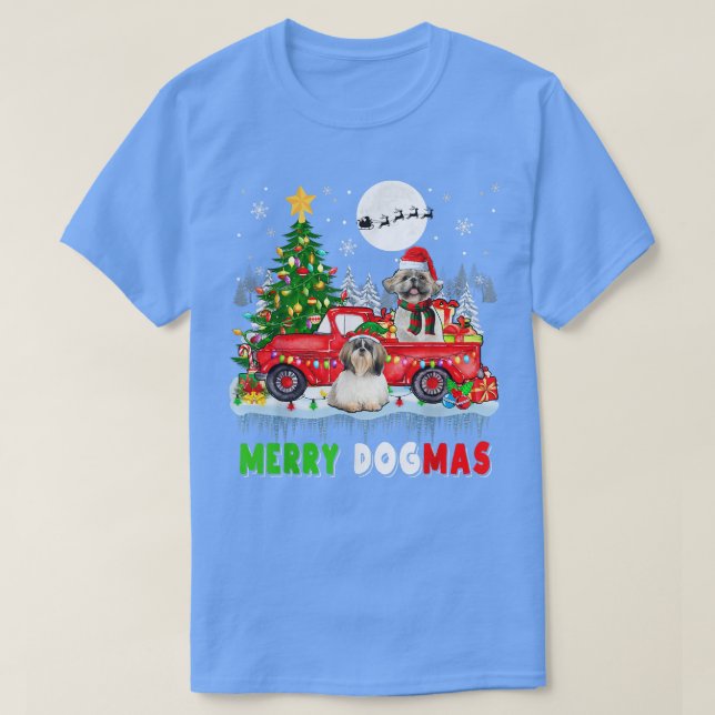 Camiseta Feliz Navidad Perro Santa Elf Shih Tzus En La Reco (Diseño del anverso)