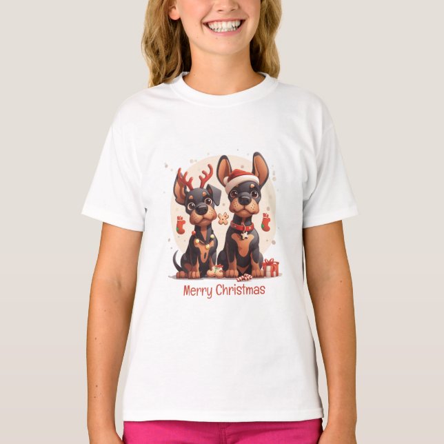 Camiseta Feliz Navidad Perros Dobermann (Anverso)