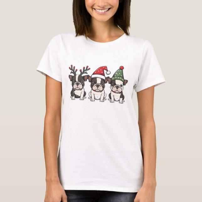 Camiseta Feliz Navidad Perros Terrier de Boston (Anverso)