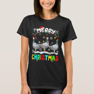 Camiseta Feliz Navidad Pigeon Lover Santa Hat Xmas Luces