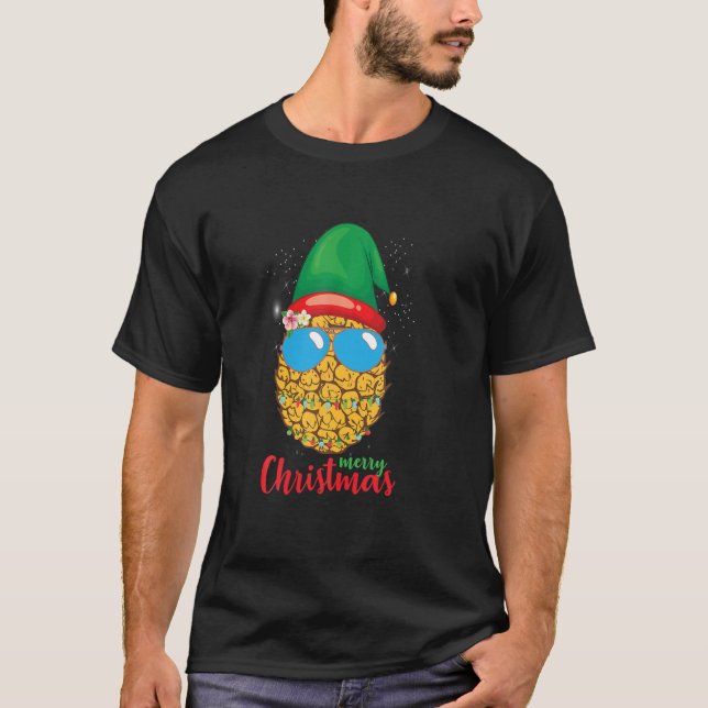 Camiseta Feliz Navidad Piña Santa Hat Light Funny Xm (Anverso)