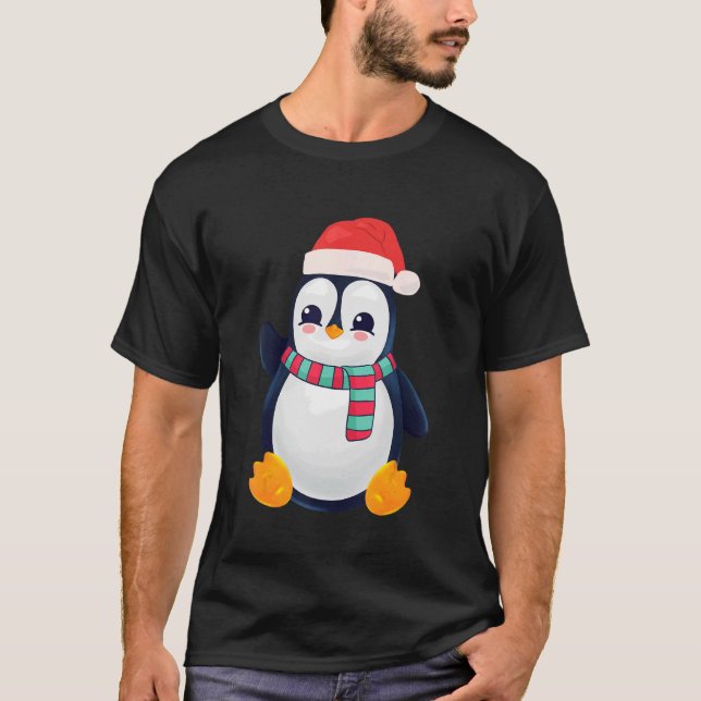 Camiseta Feliz Navidad Pingüino Santa Hat Y Scarf (Anverso)