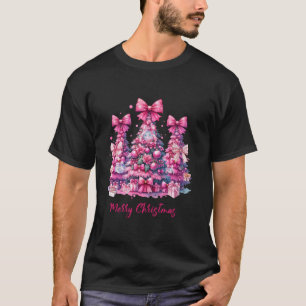 Camiseta Feliz Navidad Pink Christmas Tree Coquette Bow T