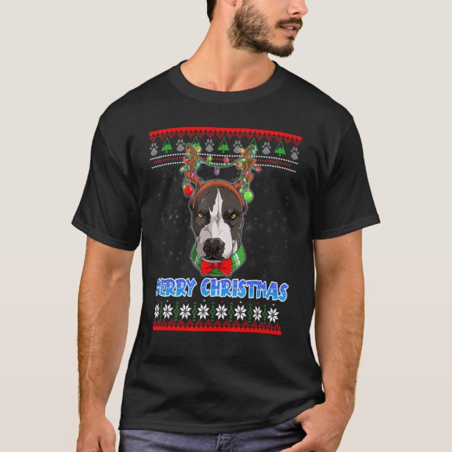 Camiseta Feliz Navidad Pitbull Dog Santa Ugly Xmas Sweate (Anverso)