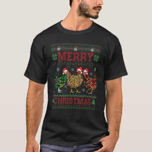 Camiseta Feliz Navidad Pollo Gorro de Santa Feo Luces Navid
