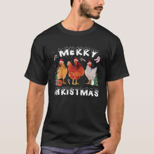Camiseta Feliz Navidad Pollo Hen Santa Hat Tree Luces