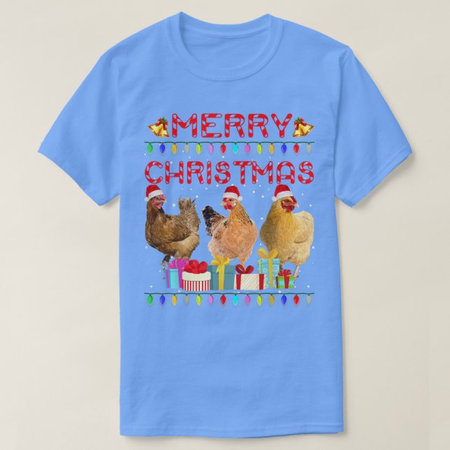 Camiseta Feliz Navidad Pollo Santa Gorra Enciende Navidad G (Diseño del anverso)