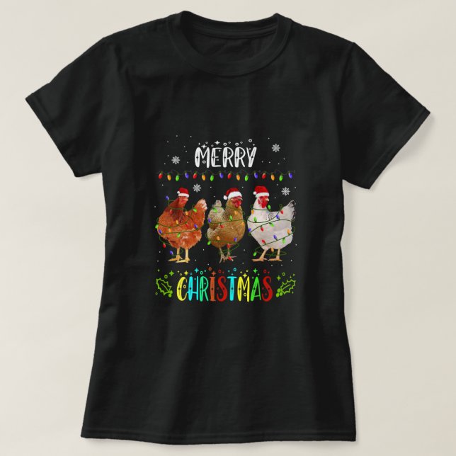 Camiseta Feliz Navidad Pollo Santa Hat Encender Navidad Paj (Diseño del anverso)