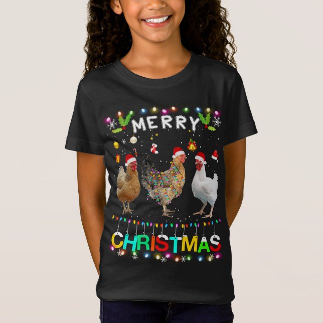 Camiseta Feliz Navidad Pollo Santa Hat Encendido Funn de Na (Anverso)