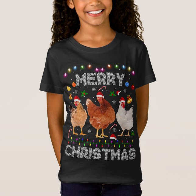 Camiseta Feliz Navidad Pollo Santa Hat Encendido Granja de  (Anverso)