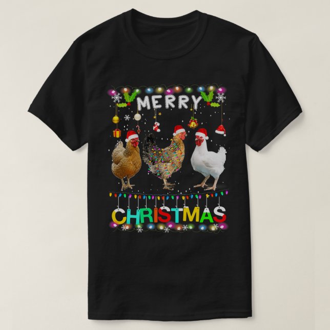 Camiseta Feliz Navidad Pollo Santa Hat Encendido Navidad Di (Diseño del anverso)