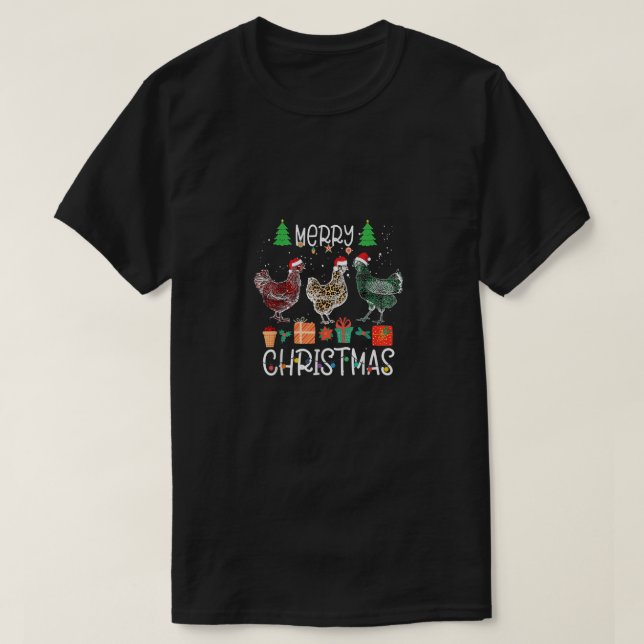 Camiseta Feliz Navidad Pollo Santa Hat Encendido navidad ho (Diseño del anverso)