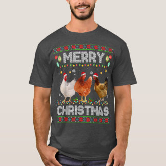 Camiseta Feliz Navidad Pollo Santa Hat Encendido Noche Holi