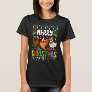 Camiseta Feliz Navidad Pollo Santa Sombrero Luces Xmas Pija