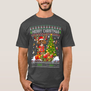 Camiseta Feliz Navidad Poodle Santa Xmas Árbol iluminado co