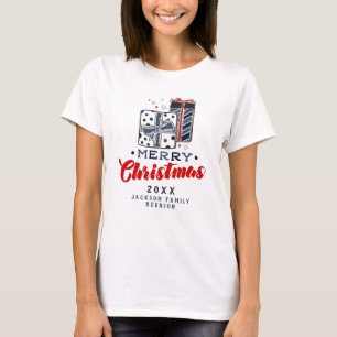 Camiseta Feliz Navidad presenta texto Personalizado azul ro