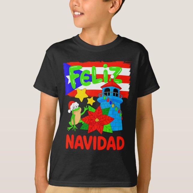 Camiseta Feliz Navidad Puerto Rico Flag Floral Frog Boricua (Anverso)