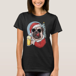 Camiseta Feliz Navidad Pug Dog Beer con Santa Funny