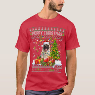 Camiseta Feliz Navidad Pug Dog Santa Xmas Árbol Luces Ugl