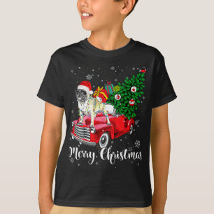 Camiseta Feliz Navidad Pug Lover Santa Light Red Truck Xm