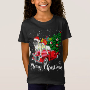 Camiseta Feliz Navidad Pug Lover Santa Light Red Truck Xm