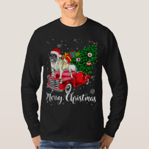 Camiseta Feliz Navidad Pug Lover Santa Light Red Truck Xm