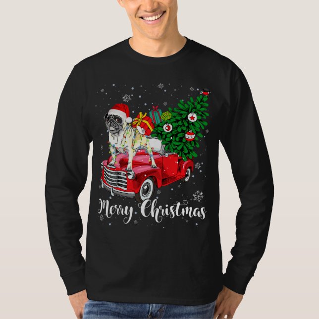 Camiseta Feliz Navidad Pug Lover Santa Light Red Truck Xm (Anverso)