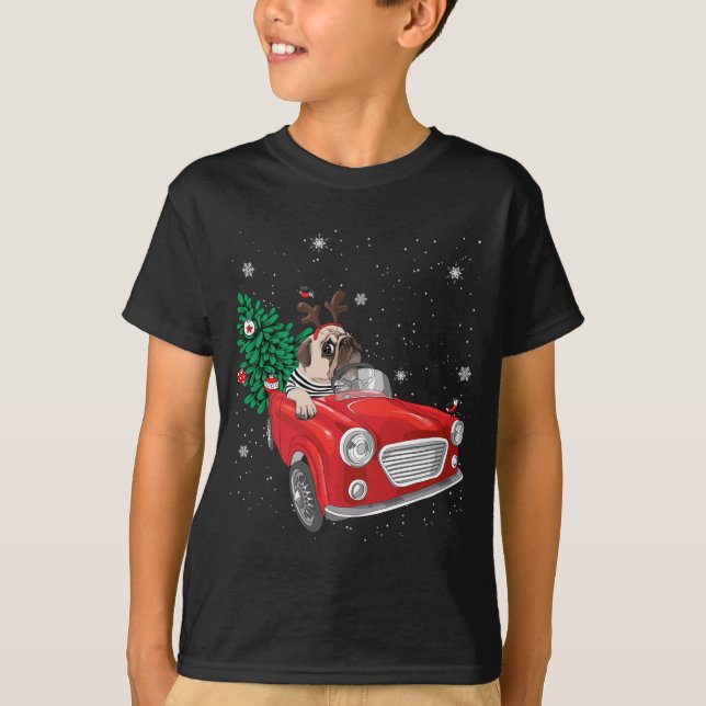 Camiseta Feliz Navidad Pug Perro Camión Rojo Camión Navidad (Anverso)