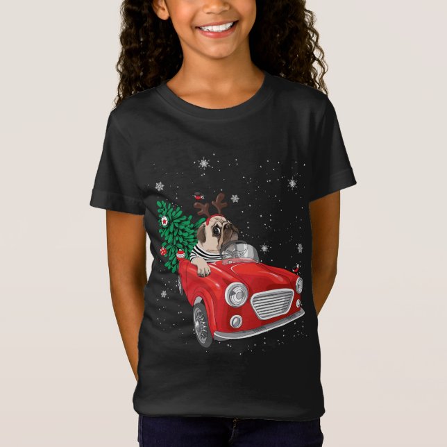 Camiseta Feliz Navidad Pug Perro Camión Rojo Camión Navidad (Anverso)